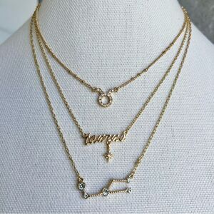 Nordstrom Taurus Zodiac Astrology Gold Tone multi layer Necklace 18 inch NWOT‎
